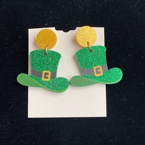 Glittery, leprechaun, hat, earrings